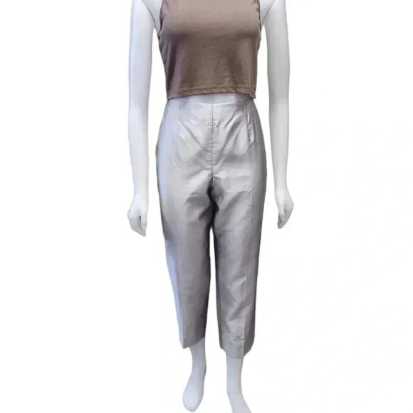 Dana Buchman 100% Silk  Silver Grey Ankle Trousers Size 12 - Picture 1 of 11